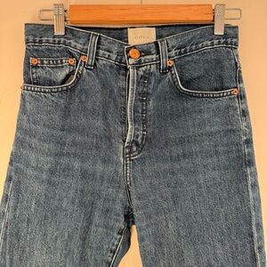 DÔEN 100% cotton denim straight leg high waisted blue jeans size 25